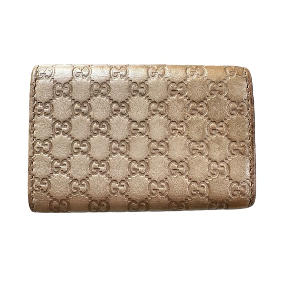 Authentic GUCCI Micro GG Bow Guccisima Champagne Gold Leather Card Key Holder - Picture 5 of 13